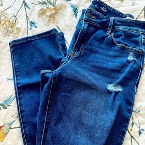Old Navy mid rise power slim straight jeans with distressing